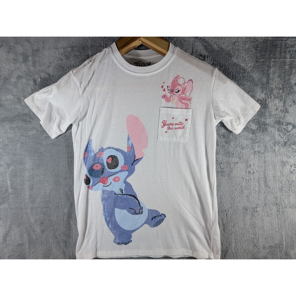 Disney Lilo & Stitch Angel "You're Outta This World" Graphic Pocket Tee Shirt XS